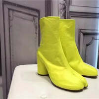 Deep Red Designed Fashion Women Short Boots Middle-calf Round Low Heel Square Tabi Toe Solid  Button Autumn Winter Ladies Shoes - Thumbnail 4