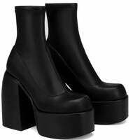 Women New Fashion Short Boots Women Sexy Leather Boot Square toe casual Zipper high heels Casual thick soled women shoes Zapatos - Thumbnail 1