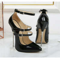 Crossdresser shoes zapatos mujer 16cm thin heels Pink women wedding Pumps Bridal Ankle Strap Patent Leather Stiletto sapato - Thumbnail 3