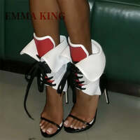 Sexy Patchwork Ankle Boots Pointed Toe Lace-Up High Heel Pumps Women Multi Color Gladiator Sandals Sexy Nightclub Women's Shoes - Thumbnail 1