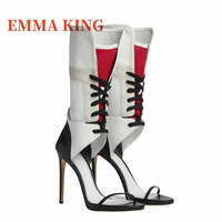 Sexy Patchwork Ankle Boots Pointed Toe Lace-Up High Heel Pumps Women Multi Color Gladiator Sandals Sexy Nightclub Women's Shoes - Thumbnail 3