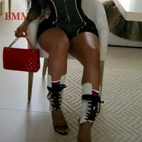 Sexy Patchwork Ankle Boots Pointed Toe Lace-Up High Heel Pumps Women Multi Color Gladiator Sandals Sexy Nightclub Women's Shoes - Thumbnail 4