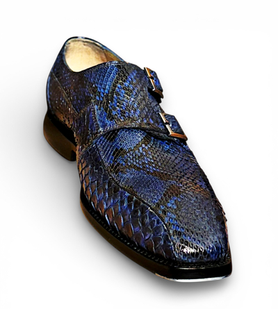 Crafted Leather Handmade Men Blue Python Monk Strap Dress Shoes