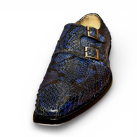 Crafted Leather Handmade Men Blue Python Monk Strap Dress Shoes - Thumbnail 1