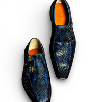 Crafted Leather Handmade Men Blue Python Monk Strap Dress Shoes - Thumbnail 2