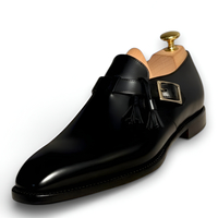 Crafted Leather Handmade Black Leather Monk Strap Dress Shoes - Thumbnail 1