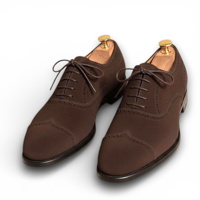 Crafted leather handmade men brown suede leather wingtip oxford lace up dress shoes - Thumbnail 2