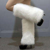Japanese White Faux Fur Leg Warmers Winter Boot Covers Goth Leg Socks Punk Jk Knee length Hiphop Fashion Warm Stockings - Thumbnail 2