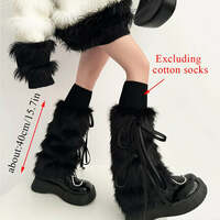 90s Japanese White Faux Fur Leg Warmers Boot Covers Y2K Goth Solid Leg Socks Punk JK Knee-length Hiphop Emo Girls Warm Bow Sock - Thumbnail 4