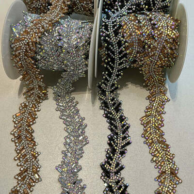 1 Yard DIY Iron on rhinestone chain for women belet appliques cloths hot fix crystal wedding party dress patches