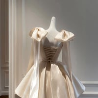 Champagne Satin Short A-Line Prom Party Dress - Thumbnail 1