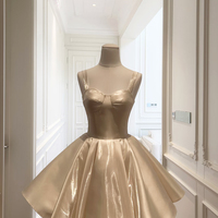 Champagne Satin Short A-Line Prom Party Dress - Thumbnail 2