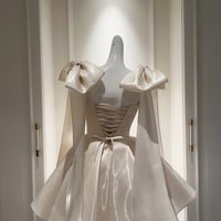 Champagne Satin Short A-Line Prom Party Dress - Thumbnail 4