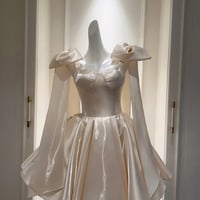 Champagne Satin Short A-Line Prom Party Dress - Thumbnail 5