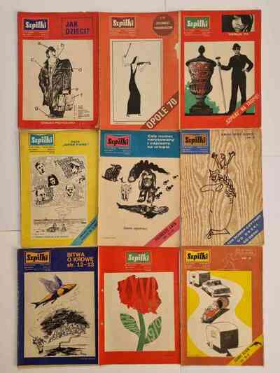 9 archival issues of Szpilki magazines from 1970