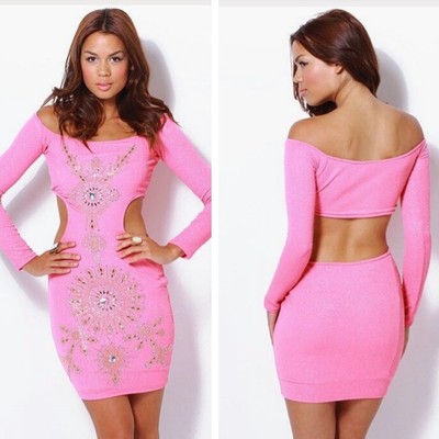 Bejeweled cut out dress