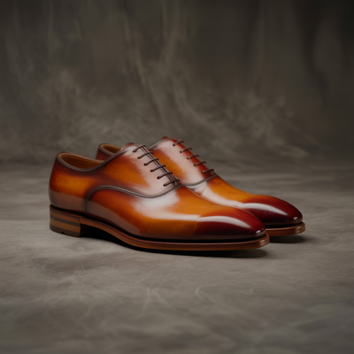 Crafted leather brown calf leather oxford lace up dress shoes - Thumbnail 3