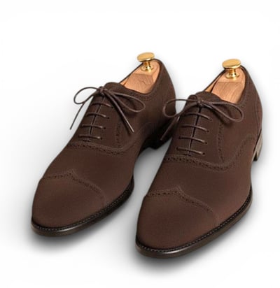 Crafted Leather Handmade Men Brown Suede Leather Oxford Wingtip Lace up Dress Shoes