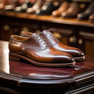 Crafted leather handmade men brown patina leather dress shoes - Thumbnail 2