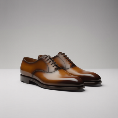Crafted Handmade Men Brown Patina Leather Dress Shoes