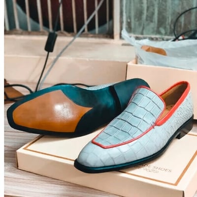 Crafted Leather Handmade Men Gray Crocodile Leather Dress Shoes