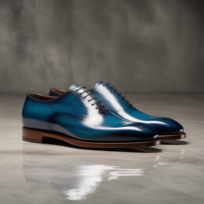 Crafted Leather Handmade Men Blue Black Shaded Leather Dress Shoes