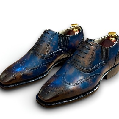 Crafted leather handmade blue patina leather dress shoes  - Thumbnail 3