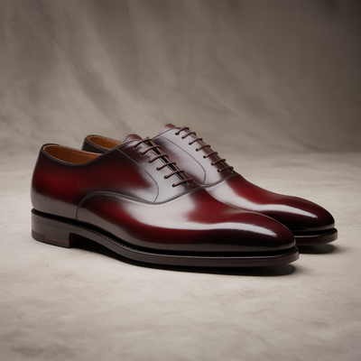 Crafted Leather Handmade Men Burgundy Calf Patina Leather Oxford Dress Shoes
