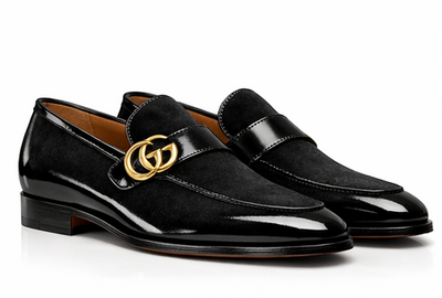 Crafted Leather Handmade Black Patent Suede Dress Shoes 