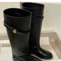 Women's knight boots with small gold buckles not over-the-knee straight boots - Thumbnail 2