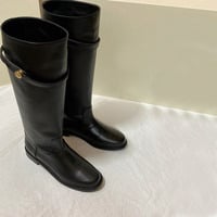 Women's knight boots with small gold buckles not over-the-knee straight boots - Thumbnail 3