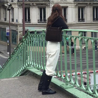 Women's knight boots with small gold buckles not over-the-knee straight boots - Thumbnail 5