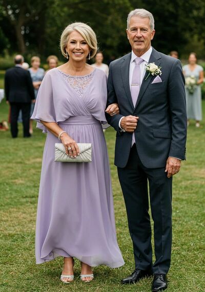 Simple A Line Chiffon Tea-length Mother of Bride/Groom Dress Evening Formal Gowns 