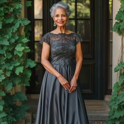 Grey a line lace mother of bride/groom dress evening formal gowns 