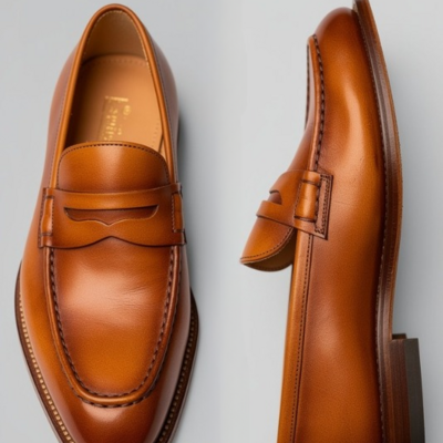 Crafted leather mens classic brown leather moccasin loafers dress shoes - Thumbnail 2