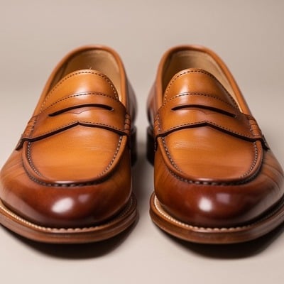 Crafted leather mens classic brown patina leather moccasin loafers dress shoes - Thumbnail 1