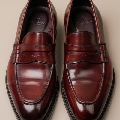 Crafted leather mens classic burgundy patina leather moccasin loafers dress shoes - Thumbnail 1