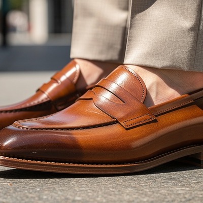 Crafted leather mens classic brown patina leather dress shoes - Thumbnail 1
