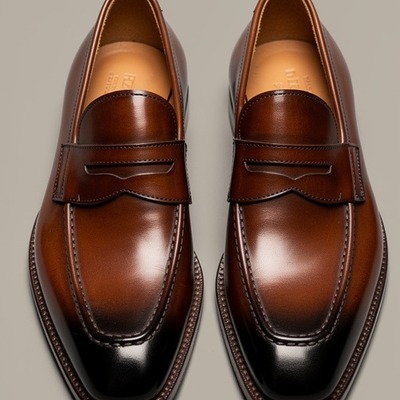 Crafted leather mens classic brown patina leather dress shoes - Thumbnail 1