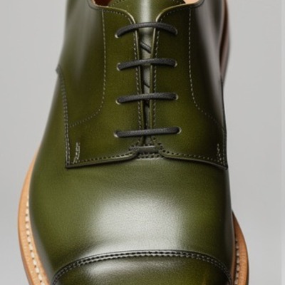 Crafted leather mens classic olive green leather wholecut oxford lace up dress shoes - Thumbnail 1