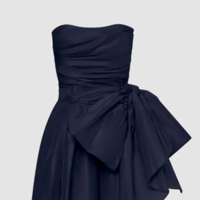 Navy blue strapless bowkont short homecoming dress