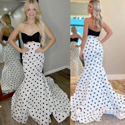 Prom dresses white and black polka dots
