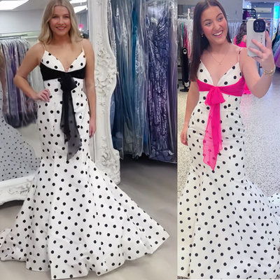 Mermaid  prom dresses polka dots spaghetti straps 