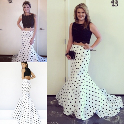 Vintage prom dresses polka dots two piece 