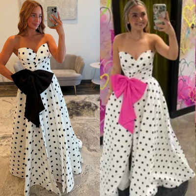 Vintage prom dresses polka dots v neck split side