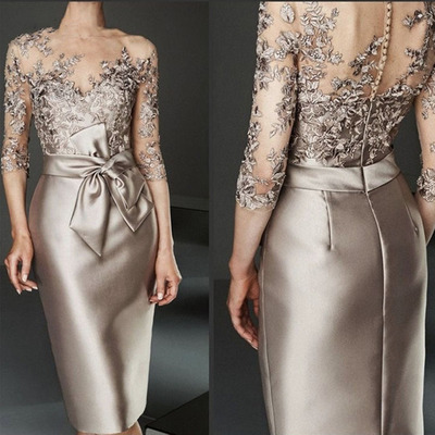 Knee length mother of the bride dresses with 3/4 sleeves,1980