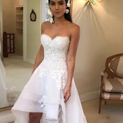 High low wedding dress sweetheart appliqued lace tulle backless boho bride gown,1984