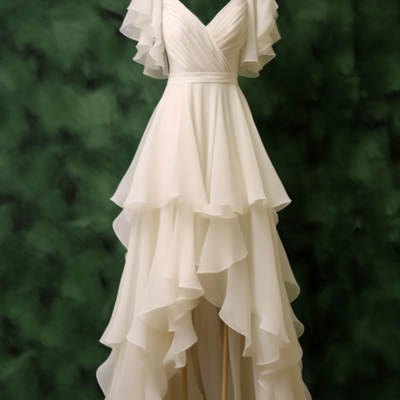 High low short sleeves chiffon party dresses,1985