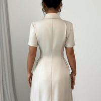 Elegant V-Neck Double Breasted Short Sleeved Dress - Thumbnail 2