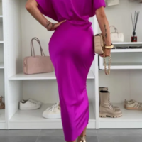 Sexy V-neck Satin Cross Knot Mother of Bride/ Groom Dress Slim Prom Dress - Thumbnail 1